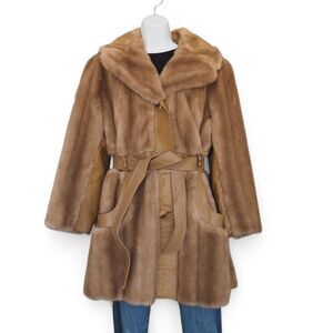 Tissavel France Vintage 70s 80s Simulated Mink Fur / Leather Coat Women's S/M